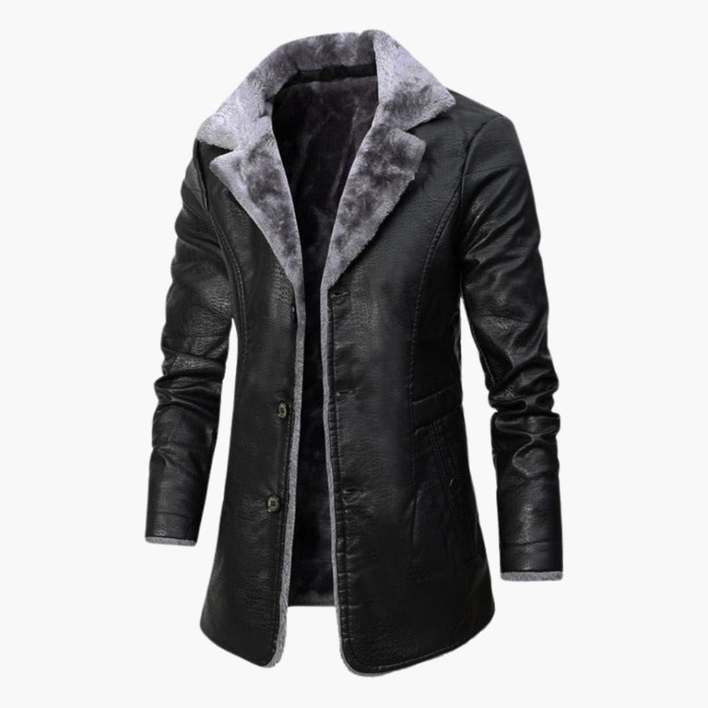 Jasper Dunmore | Faux Leather Mens Coat With Shearling Collar