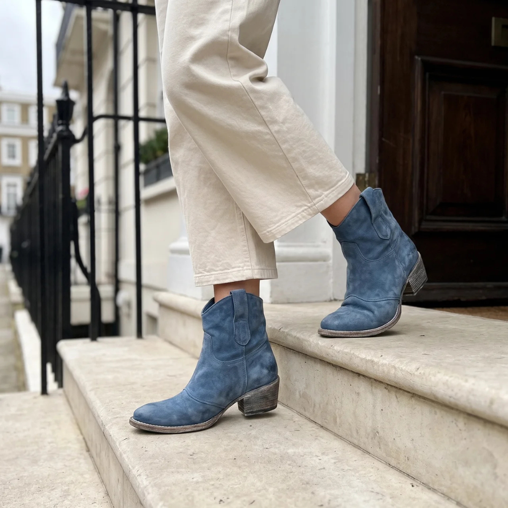 Women's Suede Ankle Boots with Low Block Heel and Side Zip