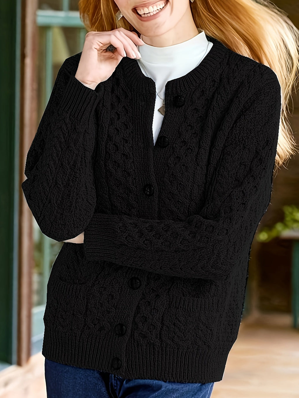 Annabel Winterbourne | Textured Button-Front Cardigan