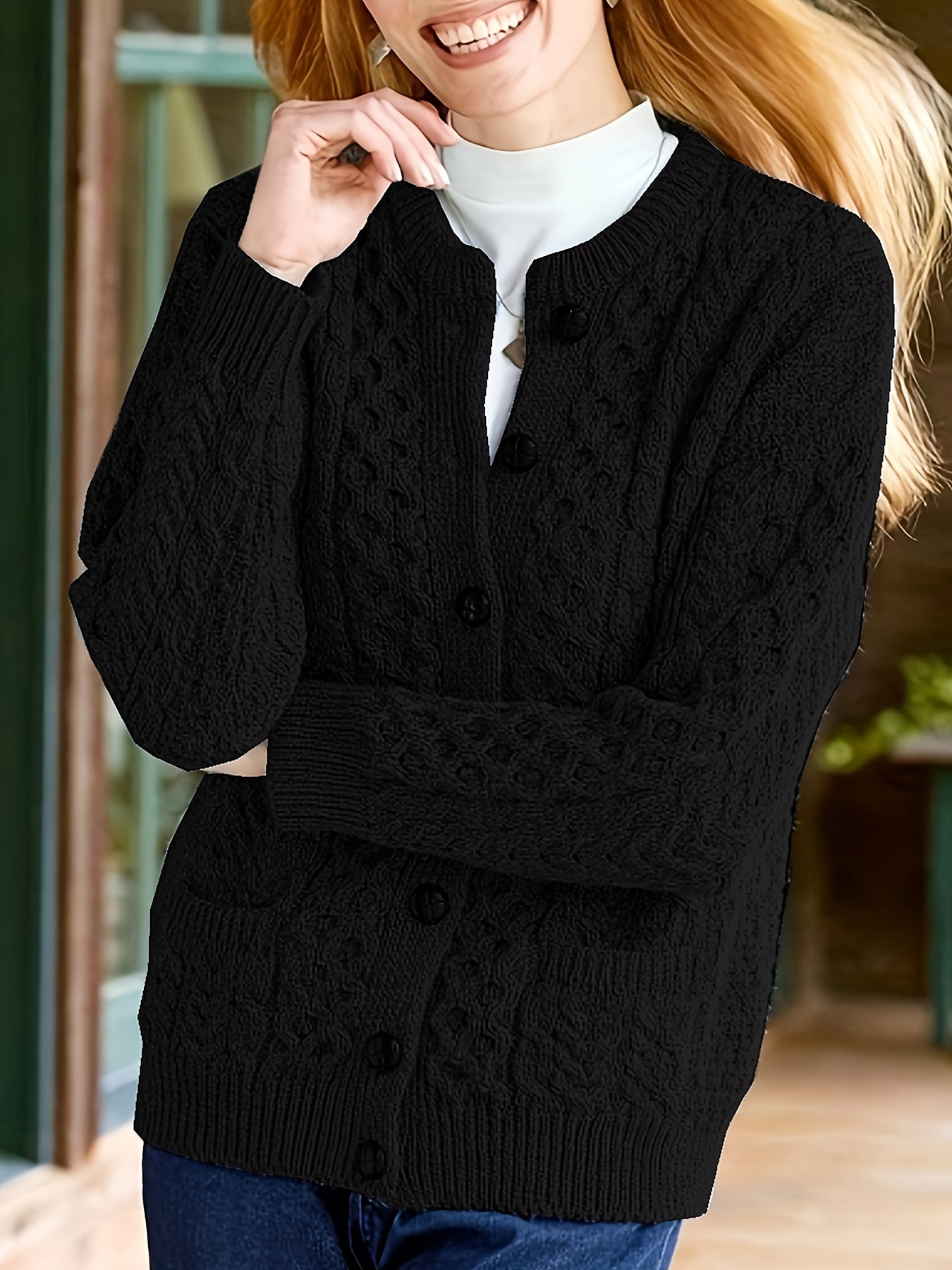 Annabel Winterbourne | Textured Button-Front Cardigan
