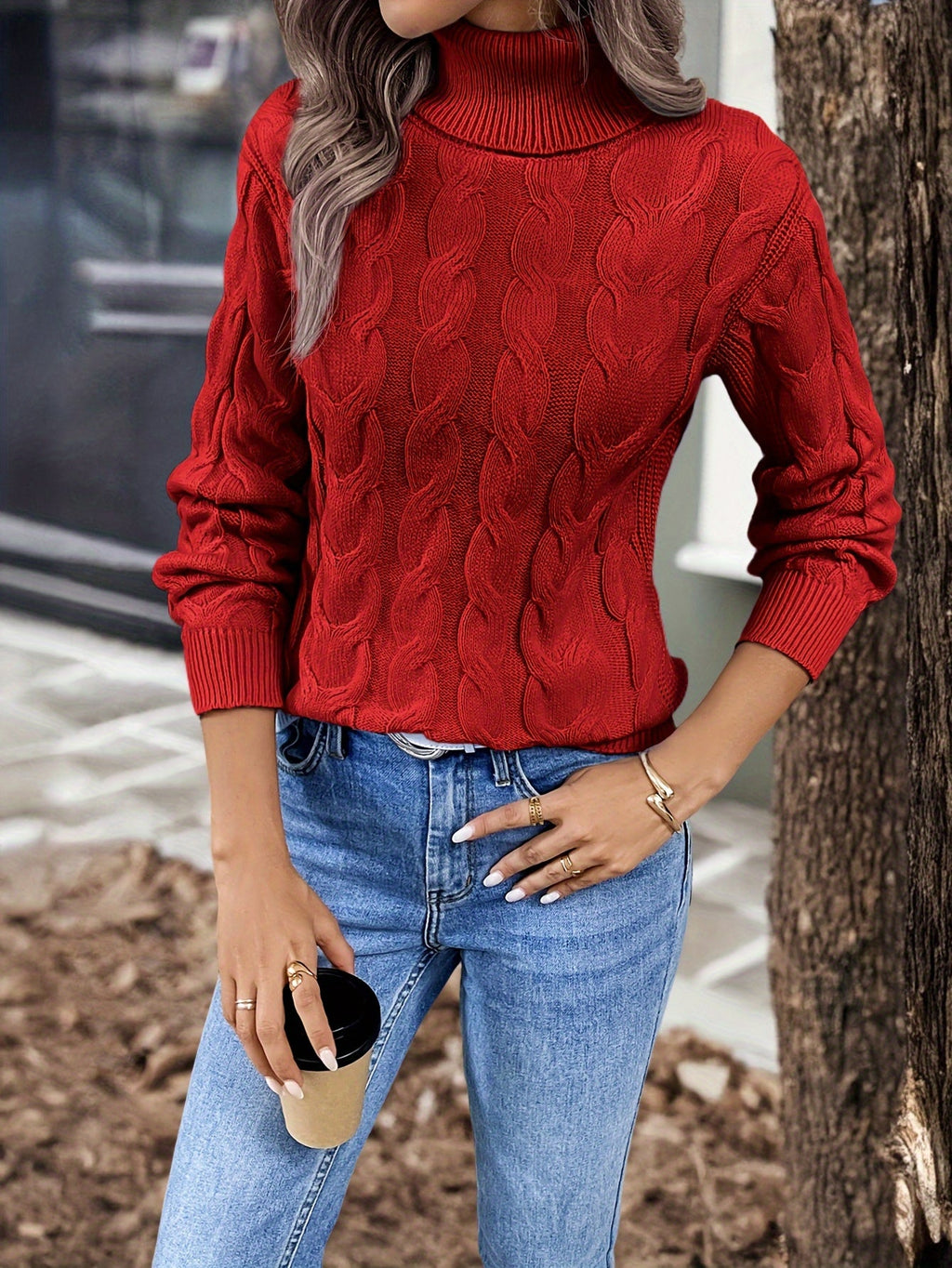 Kirsty Whitmore | Cozy Cable-Knit Turtleneck Sweater