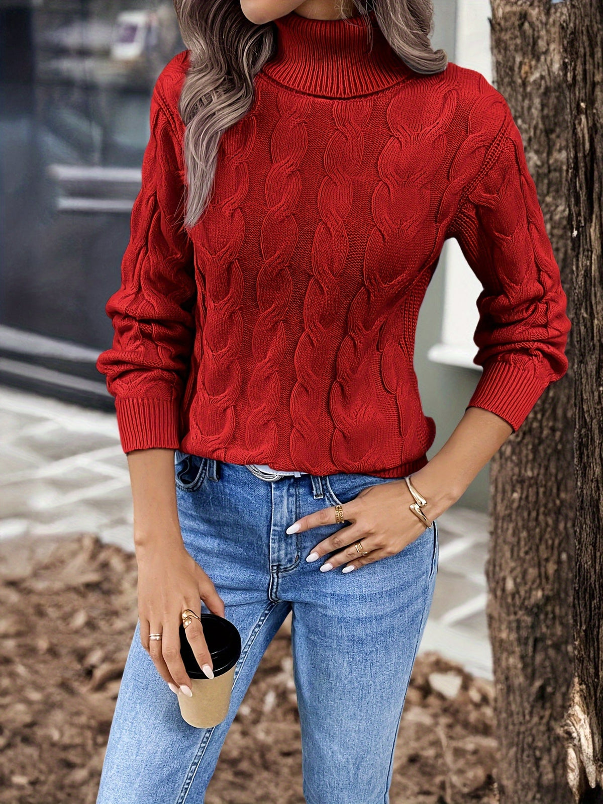 Kirsty Whitmore | Cozy Cable-Knit Turtleneck Sweater