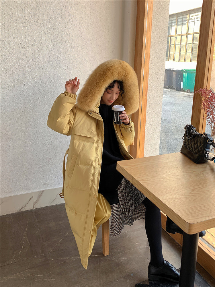 Marina Fletchley | Long Fur-Trim Hooded Puffer Jacket