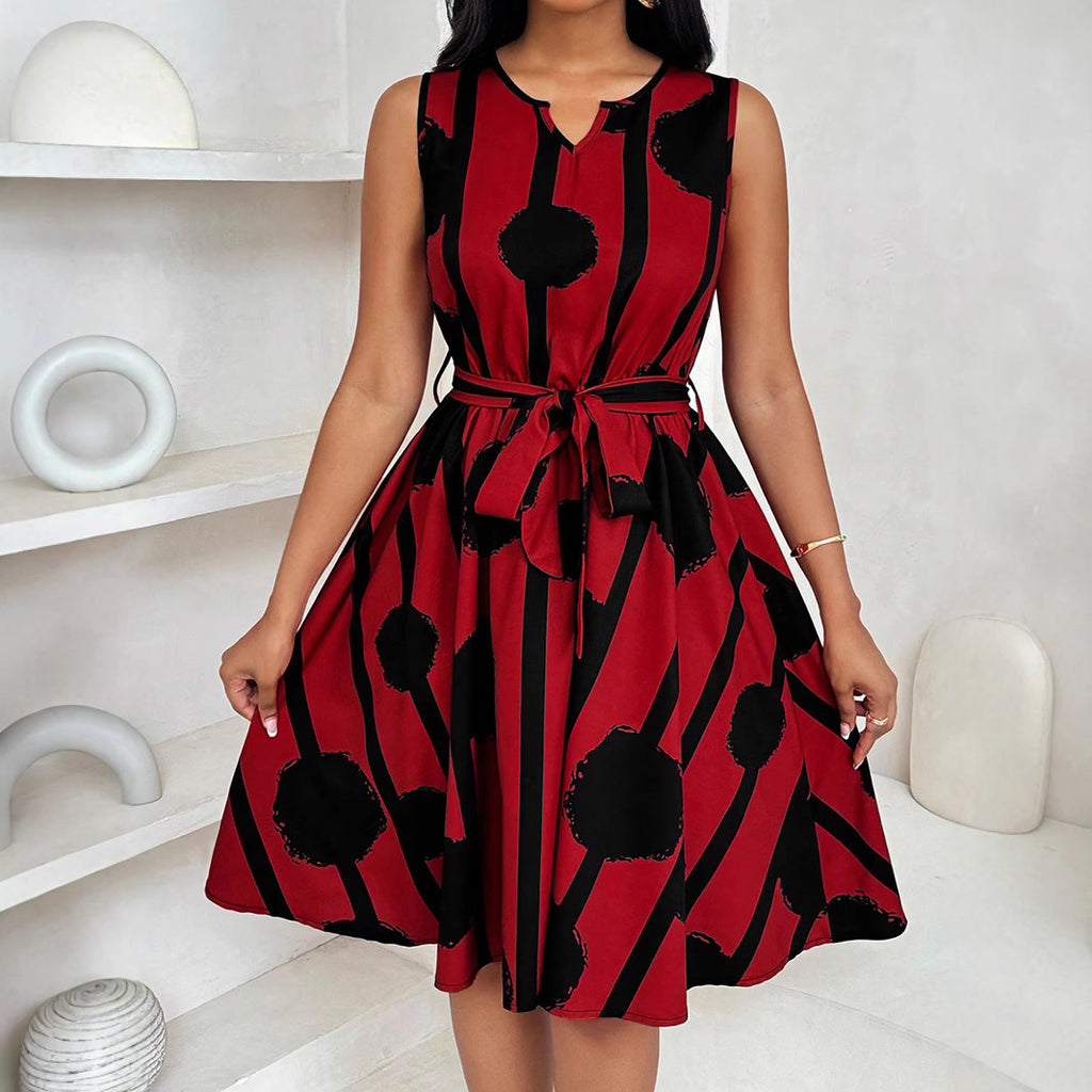Penelope Rothwell | Printed A-Line Midi Dress With Tie Belt