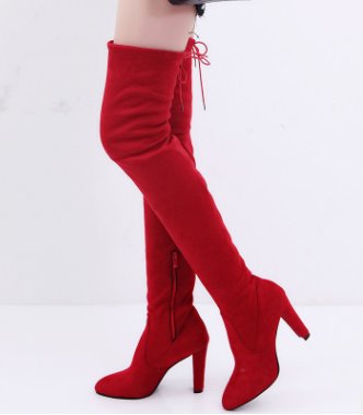 Rosie Barclay | Red Suede Over-the-Knee Heeled Boots