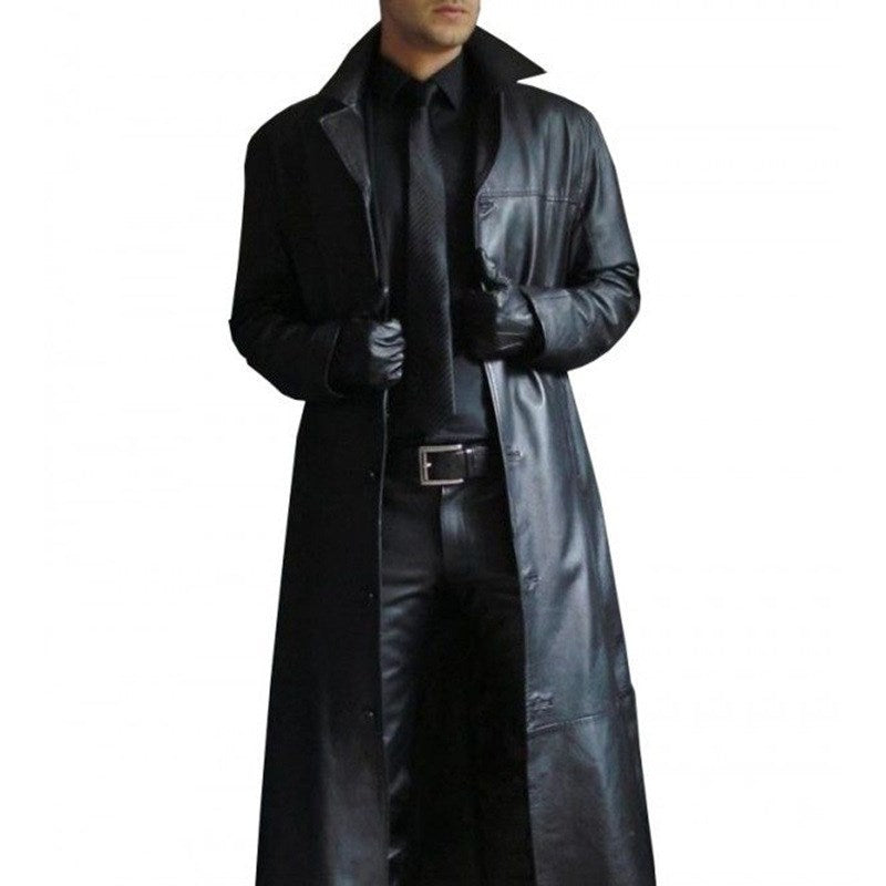 Hugo Radley | Slim Fit Long Leather Trench Coat
