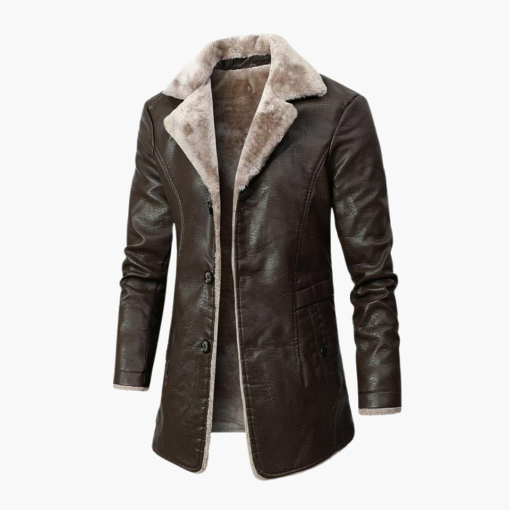 Jasper Dunmore | Faux Leather Mens Coat With Shearling Collar