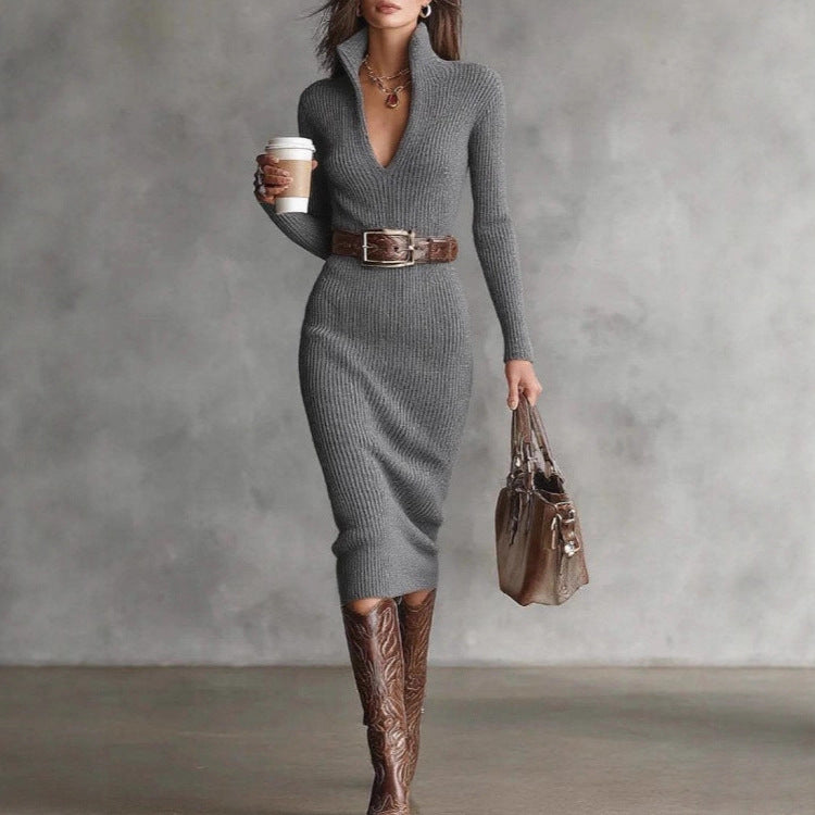 Beatrice Taylor | Ribbed Turtleneck Belted Midi Dress