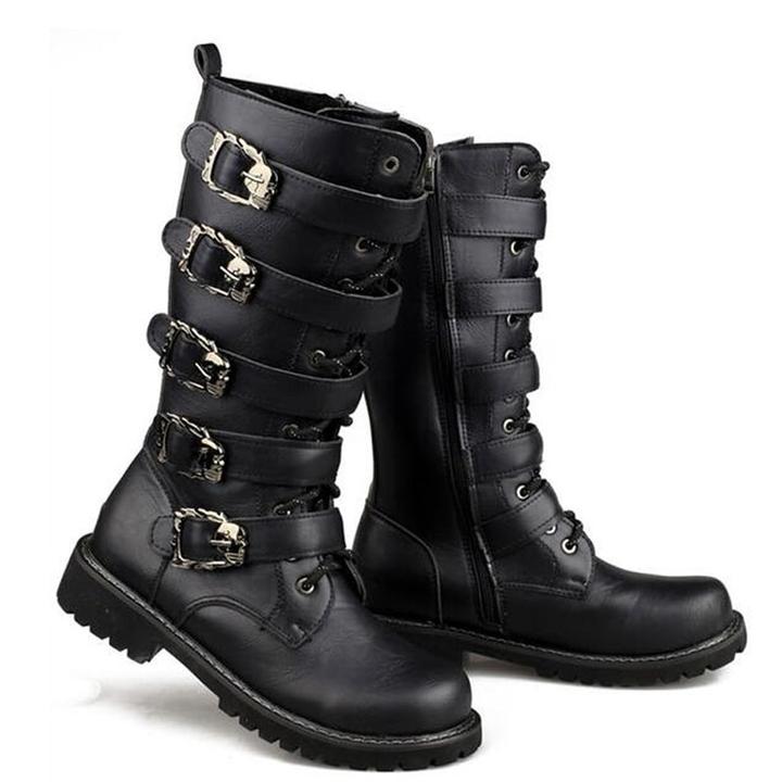 Callum Ridley | Buckle-Strap Leather Knee-High Boots for Men
