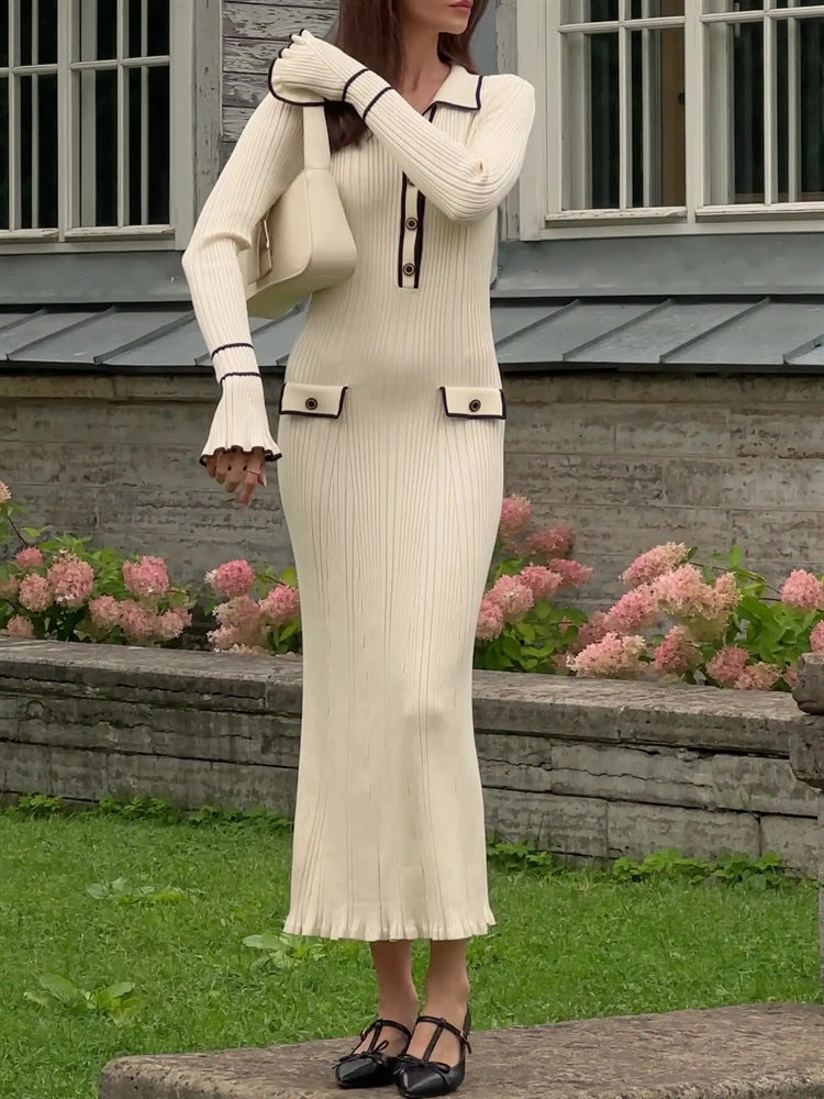 Beatrice Edwards | Ribbed Knit Collared Midi Dress