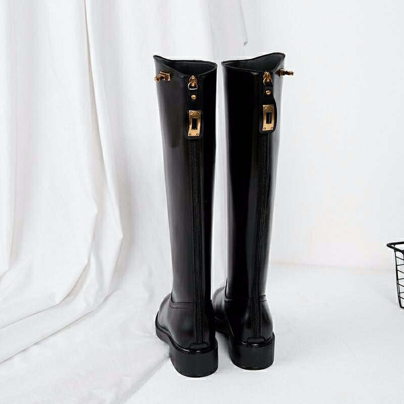 Genevieve Pemberton | Leather Knee-High Boots With Block Heel
