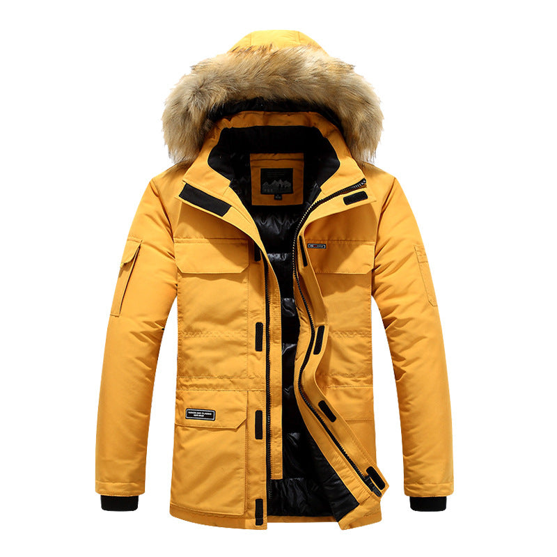Miles Cavendish | Mustard Padded Mens Jacket With Fur-Trim Hood