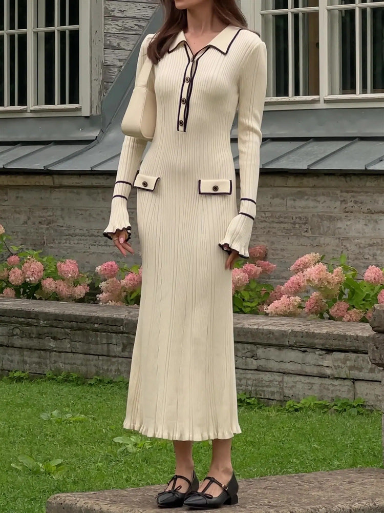 Beatrice Edwards | Ribbed Knit Collared Midi Dress