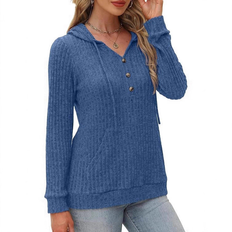 Priscilla Hawthorne | Ribbed Knit Button-Up Hoodie Sweater