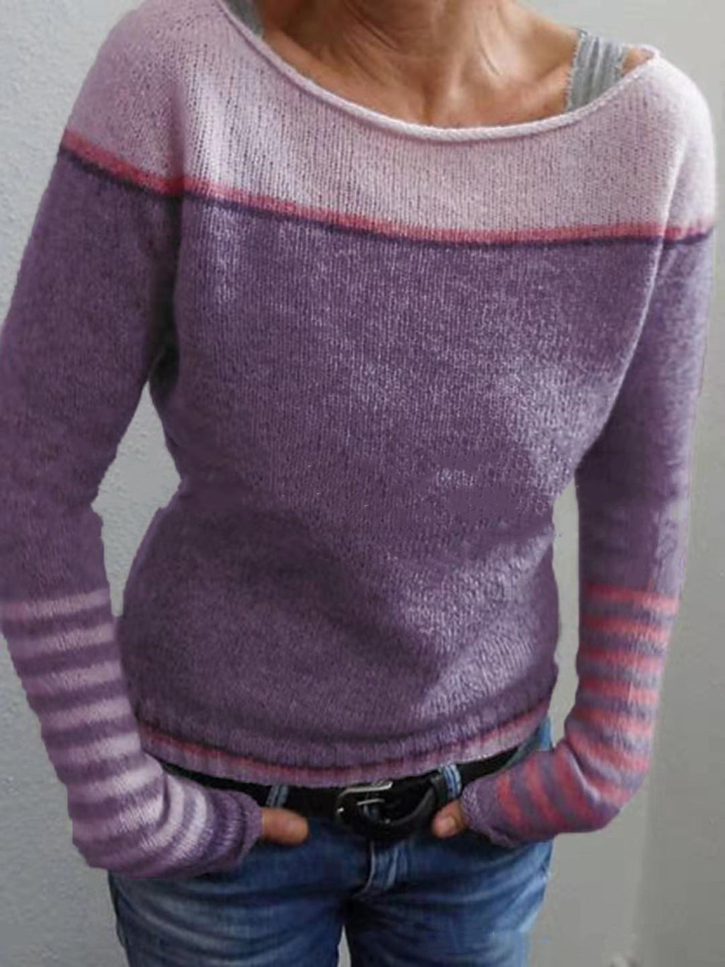 Rowena Pickford | Colour Block Striped Knit Sweater For Women