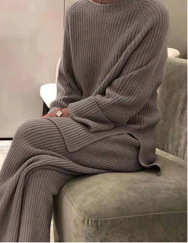 Florence Baker | Ribbed Knit Jumper & Wide-Leg Trousers Set For Women