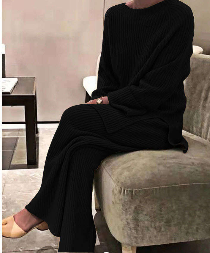 Florence Baker | Ribbed Knit Jumper & Wide-Leg Trousers Set For Women
