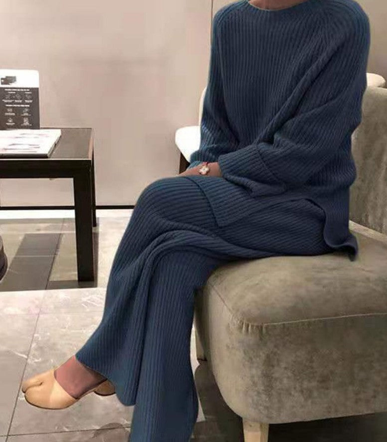 Florence Baker | Ribbed Knit Jumper & Wide-Leg Trousers Set For Women
