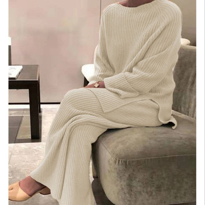 Florence Baker | Ribbed Knit Jumper & Wide-Leg Trousers Set For Women
