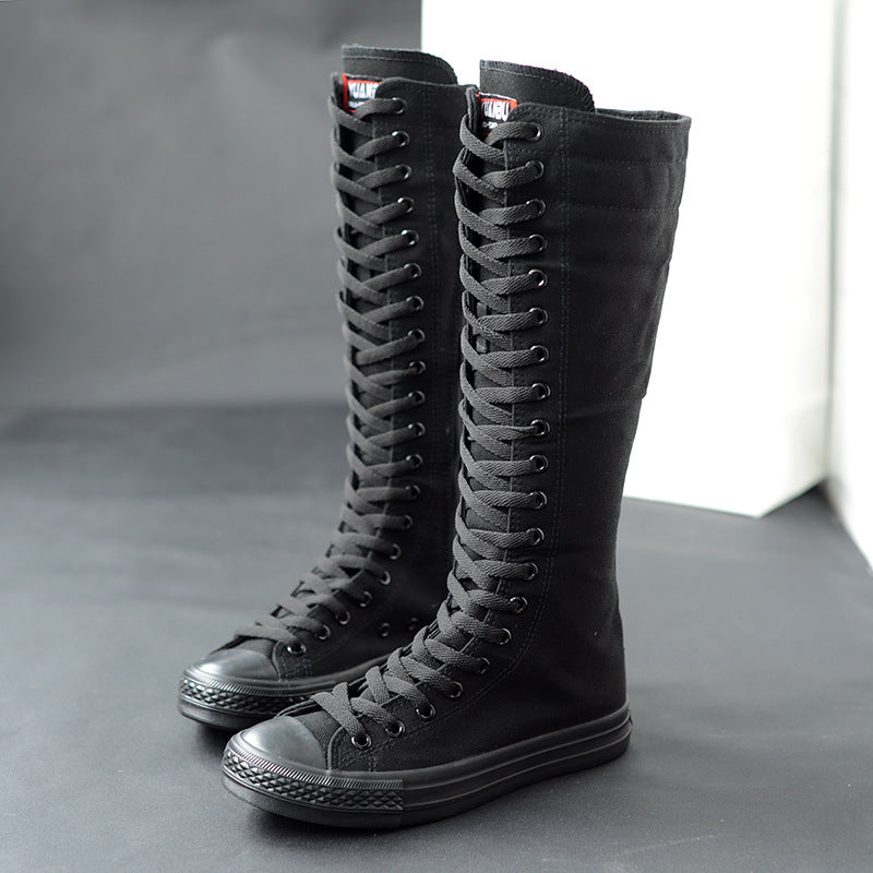 Edith Farrow | Lace-Up Knee-High Canvas Boots