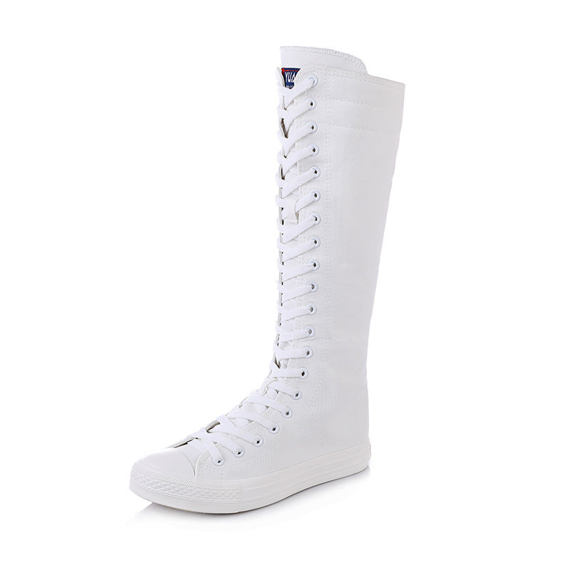 Edith Farrow | Lace-Up Knee-High Canvas Boots