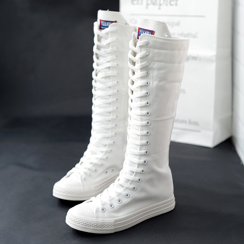 Edith Farrow | Lace-Up Knee-High Canvas Boots