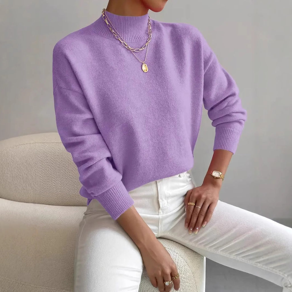 Rosalind Carver | White Mock Neck Knit Pullover Sweater