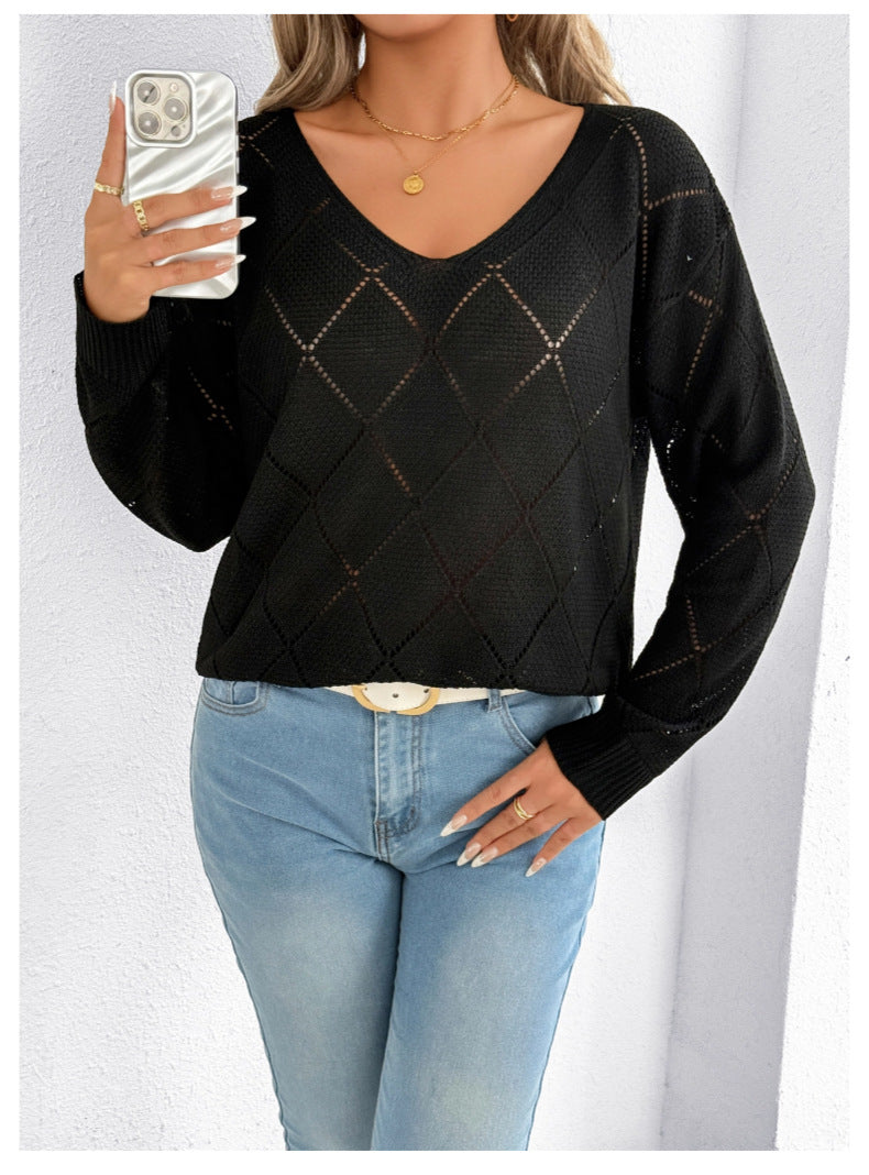 Bridget Whitfield | Orange Crochet Cutout V-Neck Sweater