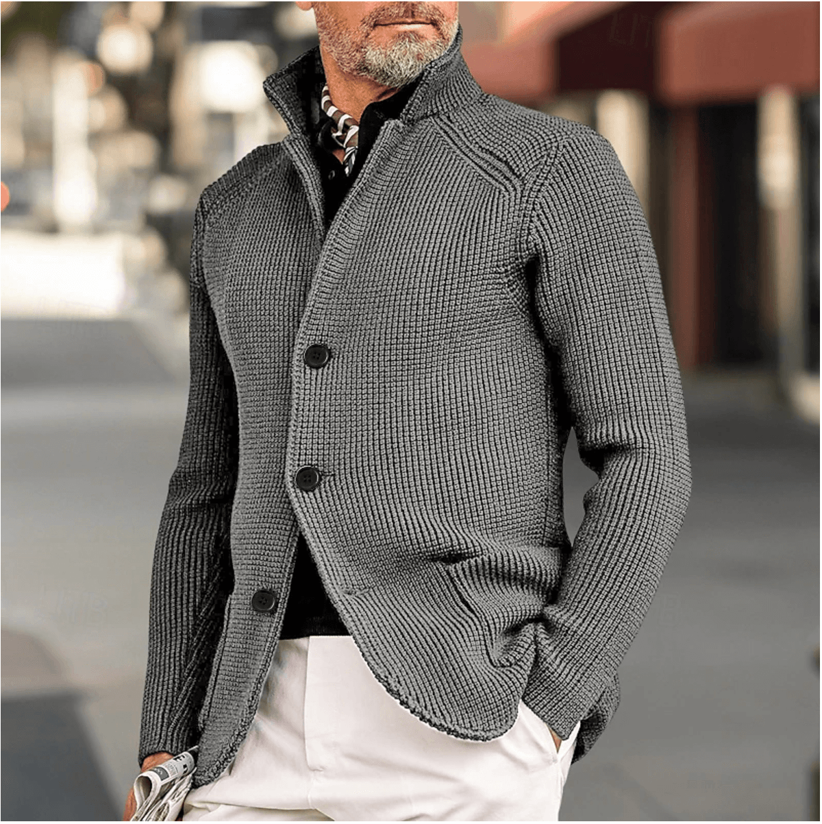 Duncan Ashwood | Olive Waffle-Knit Sweater With Button Front