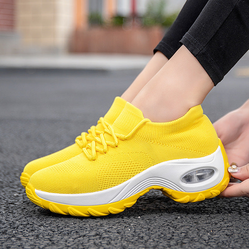 Nadia Ferris | Yellow Knit Platform Sneakers With Air Cushion Sole