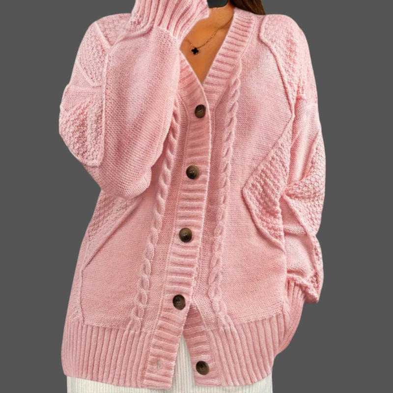 Poppy Griffiths | Pink Cable-Knit Button-Up Cardigan
