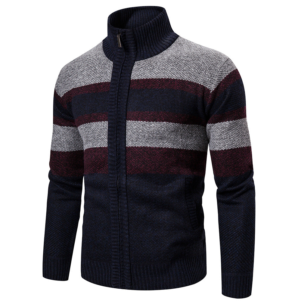 Callan Ashmore | Striped Zip-Up Sweater with Stand Collar