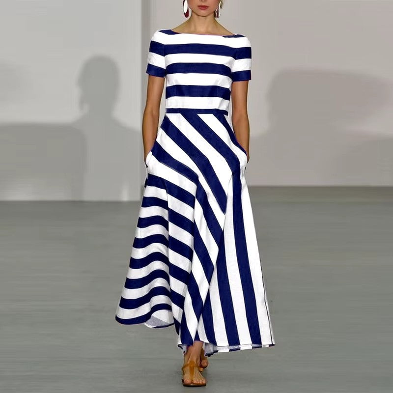 Imogen Prentice | Striped Short-Sleeve Maxi Dress