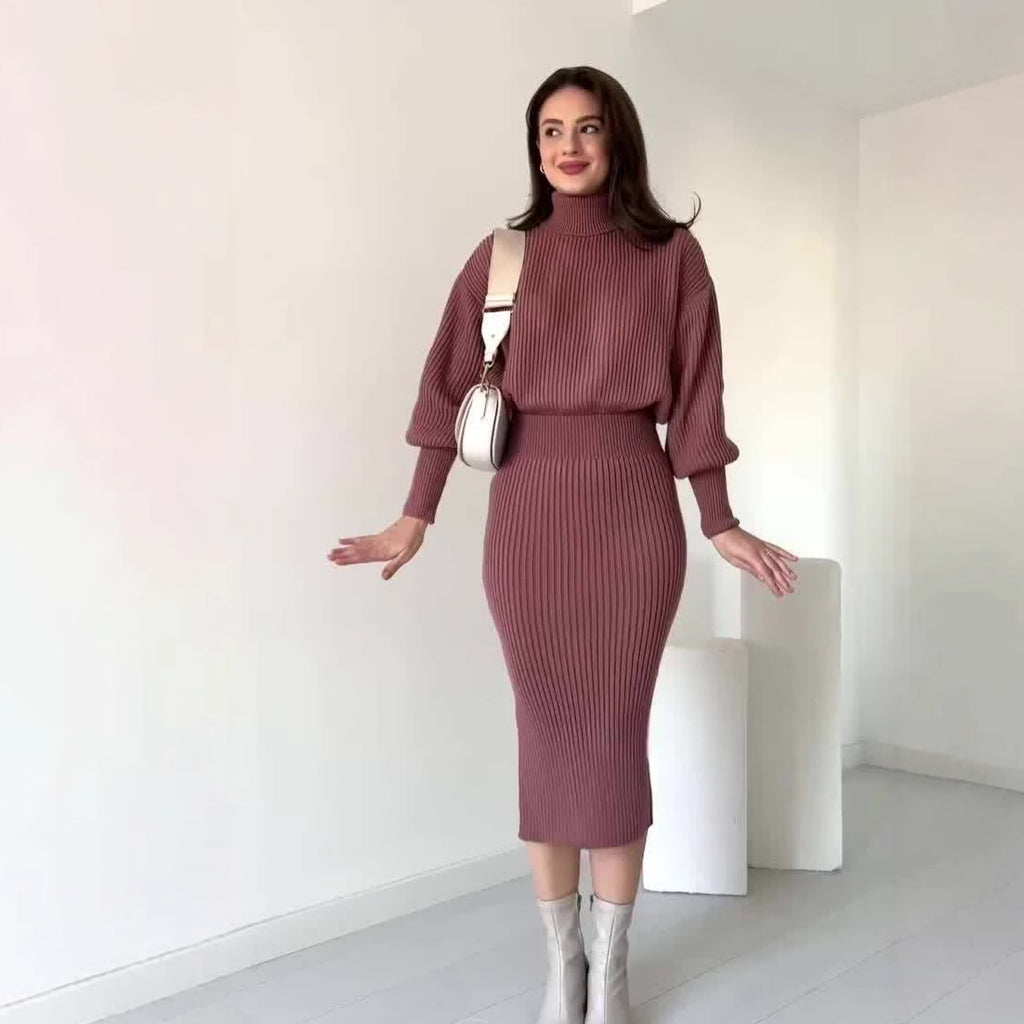 Imogen Walker | Ribbed Knit Turtleneck Skirt Set