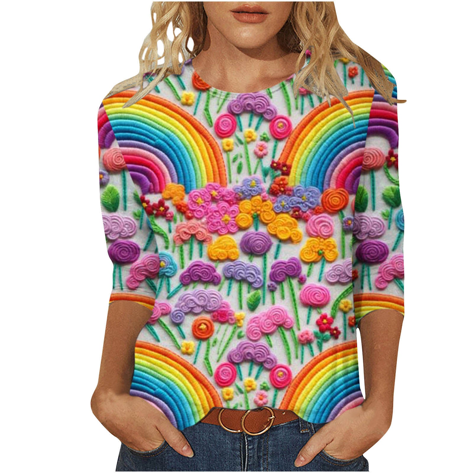 Marigold Sedgwick | Floral 3D Print Round Neck Top