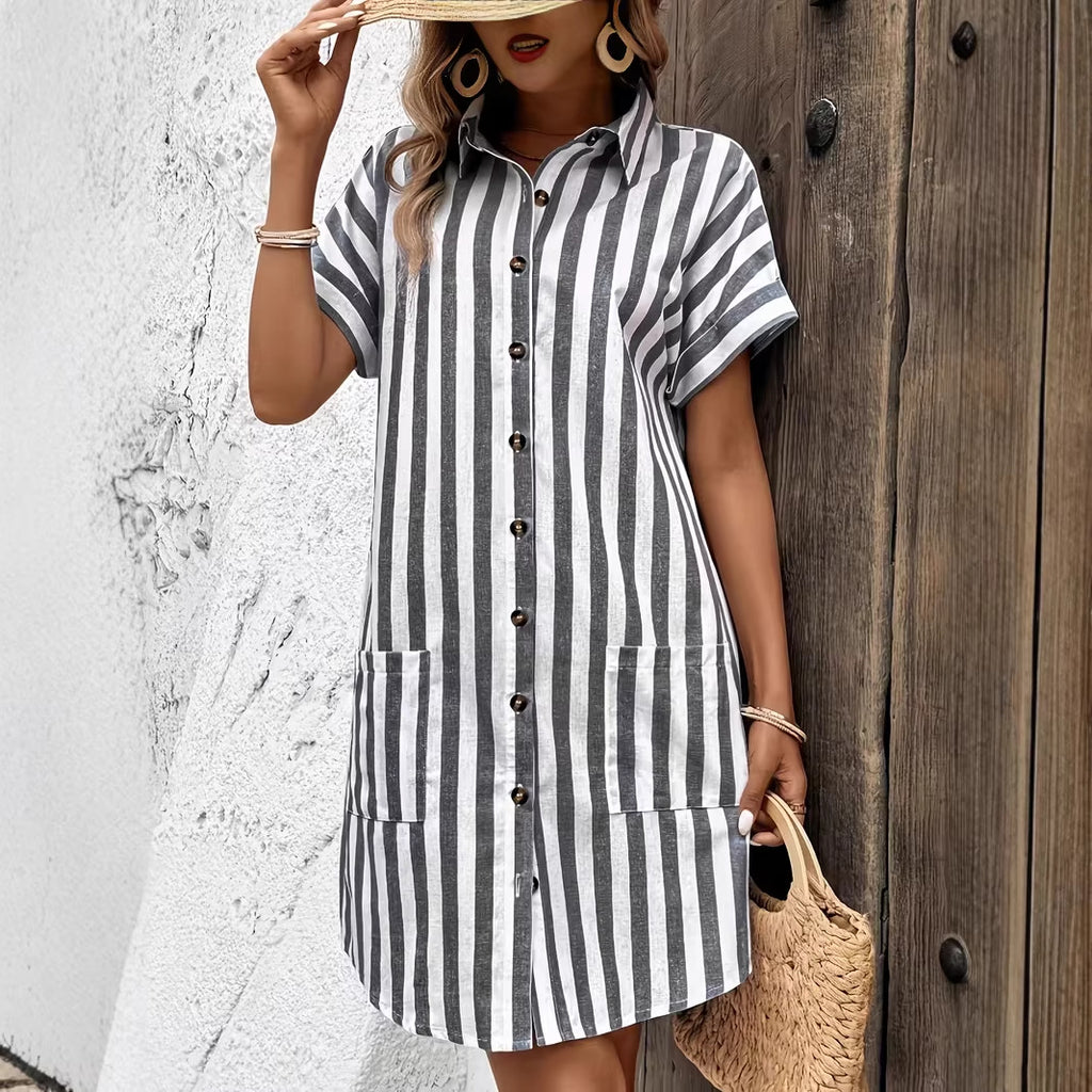 Charlotte Winslow | Striped Cotton Midi Shirt Dress