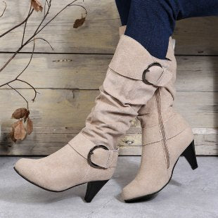 Matilda Grantham | Suede Buckle Knee-High Boots