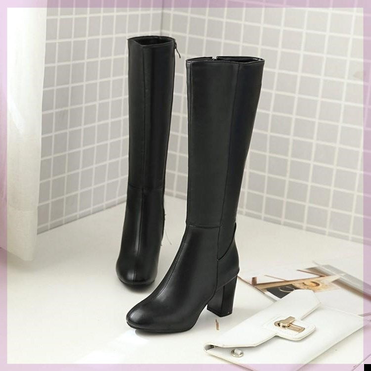 Nina Sutcliffe | Black Leather Knee-High Boots with Block Heel