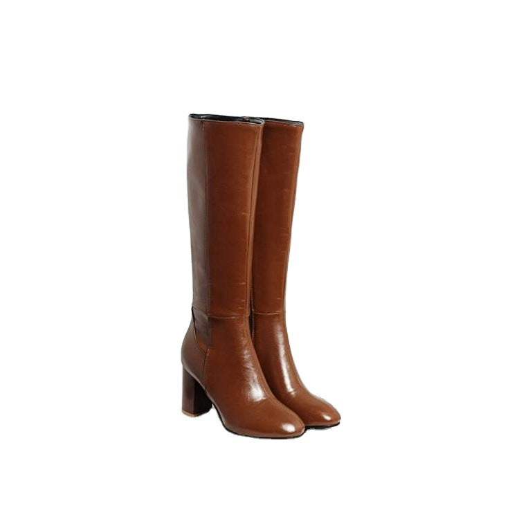 Nina Sutcliffe | Black Leather Knee-High Boots with Block Heel