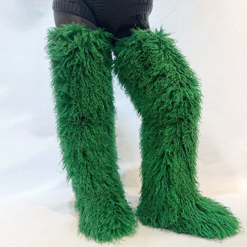 Marigold Ashcombe | Furry Over-The-Knee Flat Boots