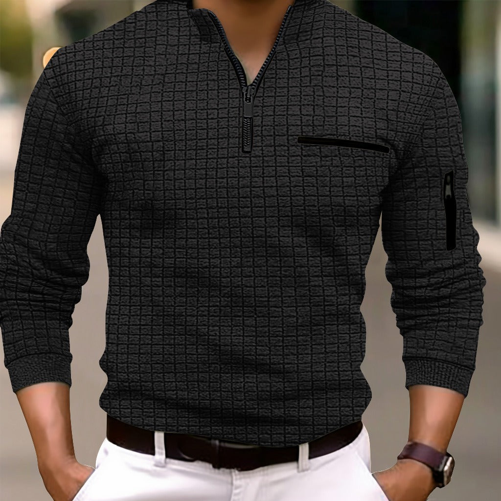 Oliver Kingsley | Quarter-Zip Waffle Knit Polo Shirt for Men