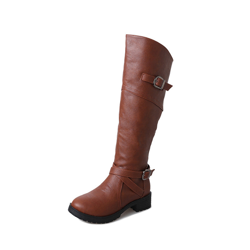 Harriet Kingsley | Brown Leather Buckle Knee-High Boots