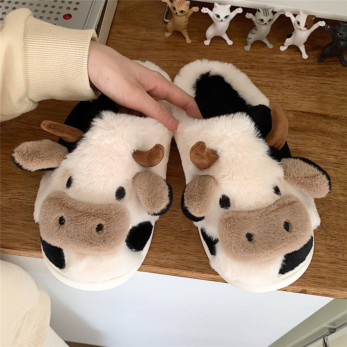 Millicent Hill | Cosy Cow Print Plush Slippers