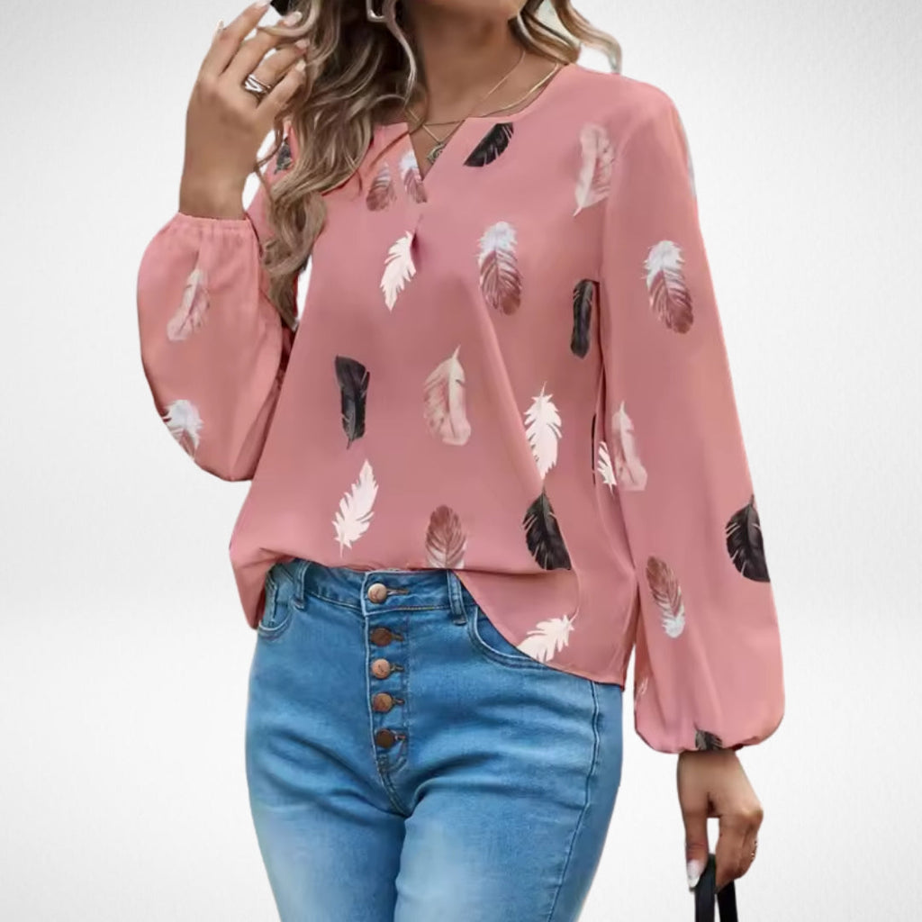 Daisy Fairweather | Feather Print Blouse With Billowed Sleeves