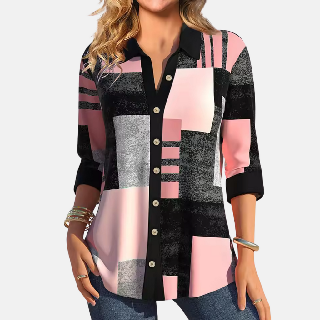 Freya Lockhart | Colour Block Print Blouse With Collar