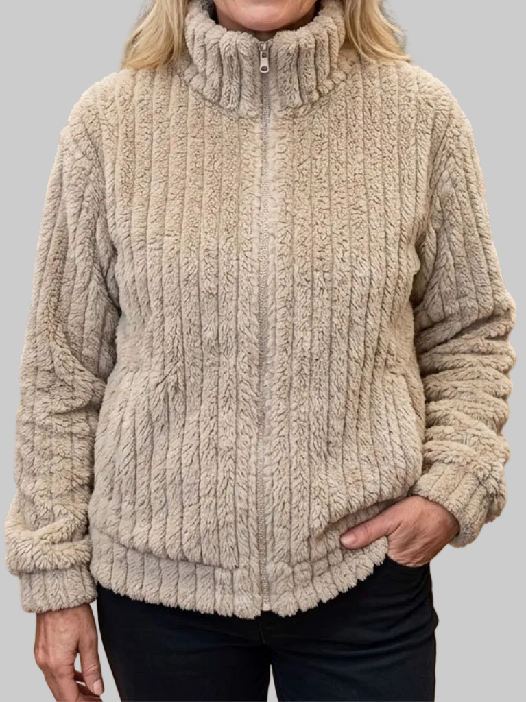 Women's Textured Fleece Zip-Up Jacket with High Collar
