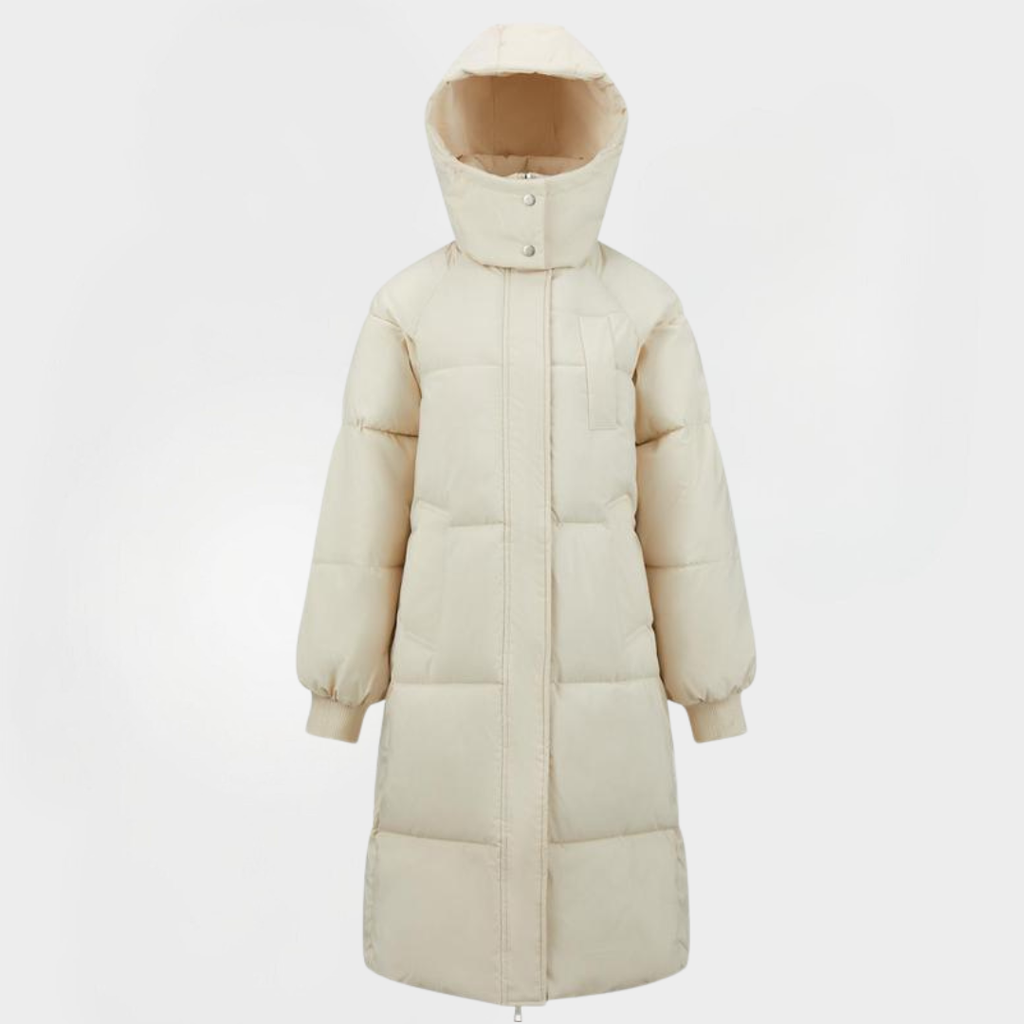 Women's Long Hooded Puffer Winter Coat - Premium-CREAM