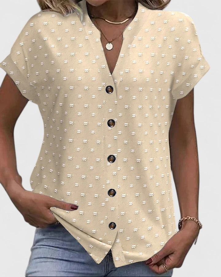Harriet Lockwood | Polka Dot V-Neck Blouse With Button Detail