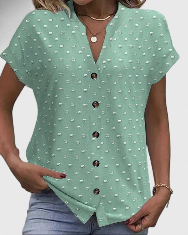 Harriet Lockwood | Polka Dot V-Neck Blouse With Button Detail
