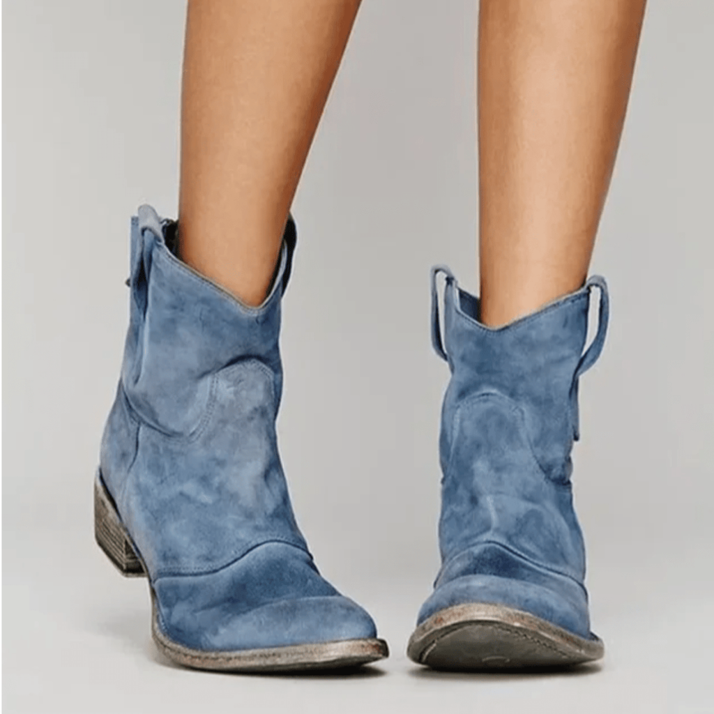 Women's Suede Ankle Boots with Low Block Heel and Side Zip